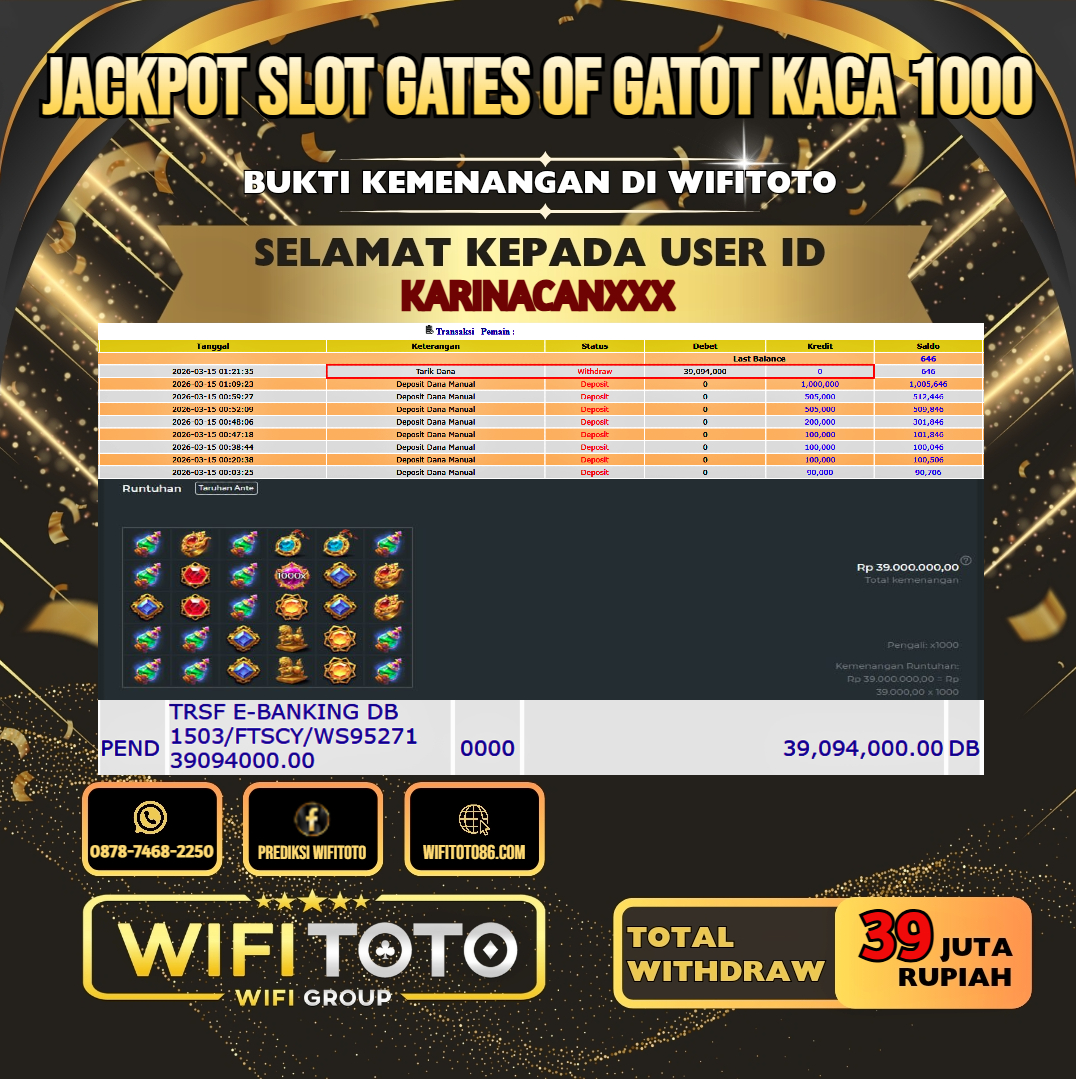 WIFITOTO JACKPOT SLOT GATES OF GATOT KACA 1000 RP.39.000.000.,-LUNAS USER ID : KARINACAN***	