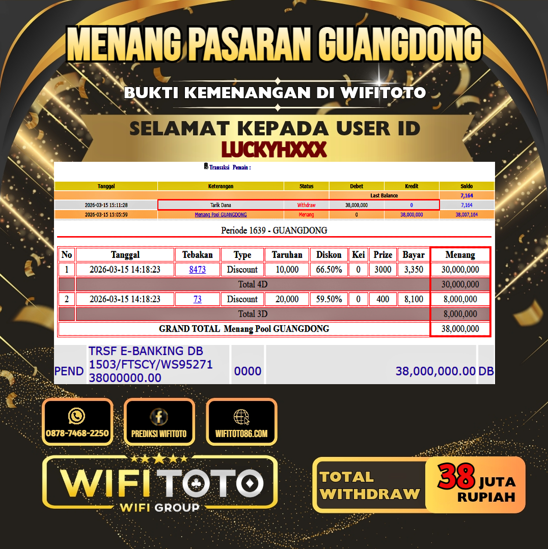 WIFITOTO JACKPOT TOGEL PASARAN GUANGDONG RP.38.000.000.,-LUNAS USER ID : LUCKYH***	