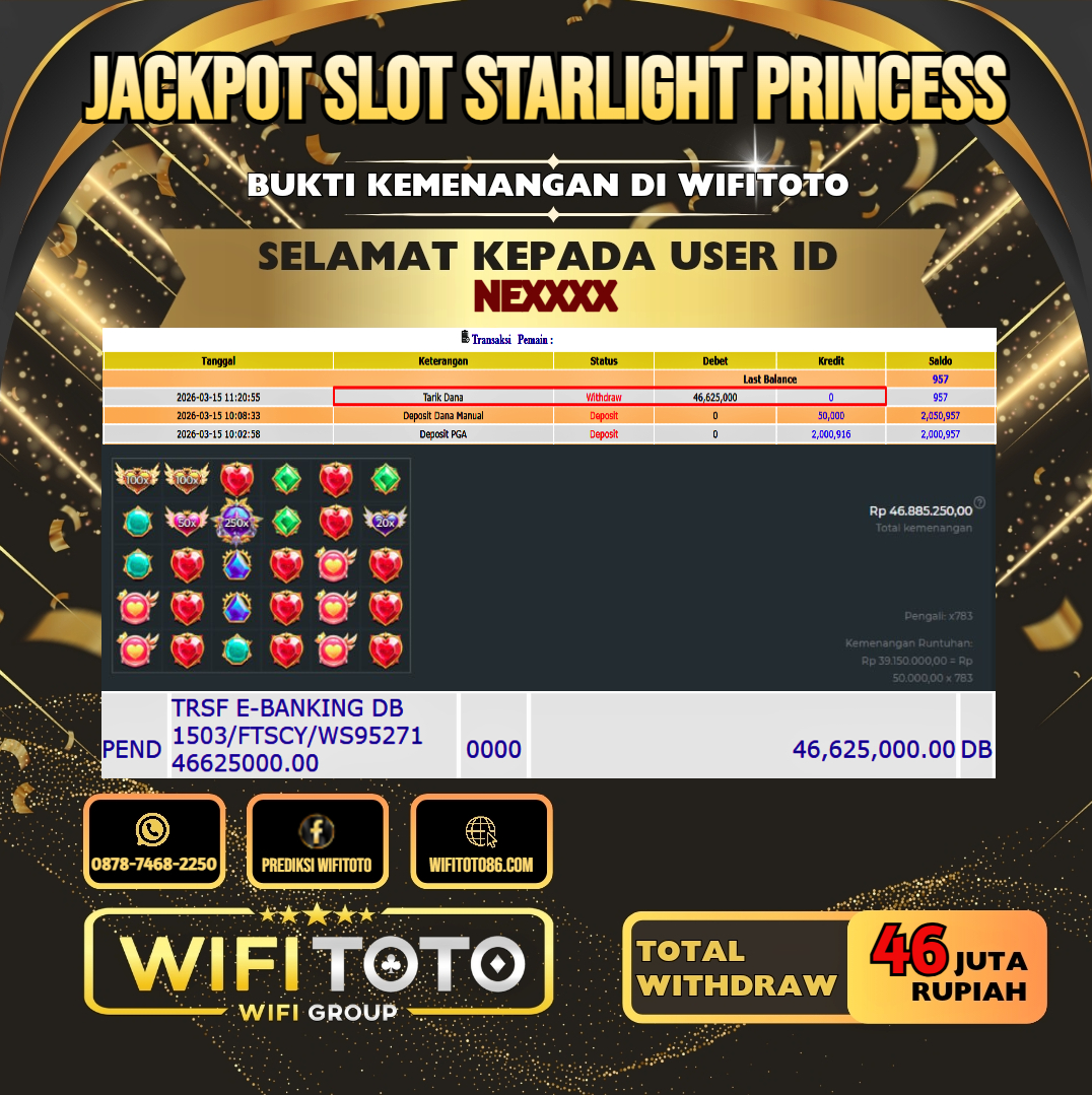 WIFITOTO JACKPOT SLOT STARLIGHT PRINCESS RP.46.000.000.,-LUNAS USER ID : NEX***	