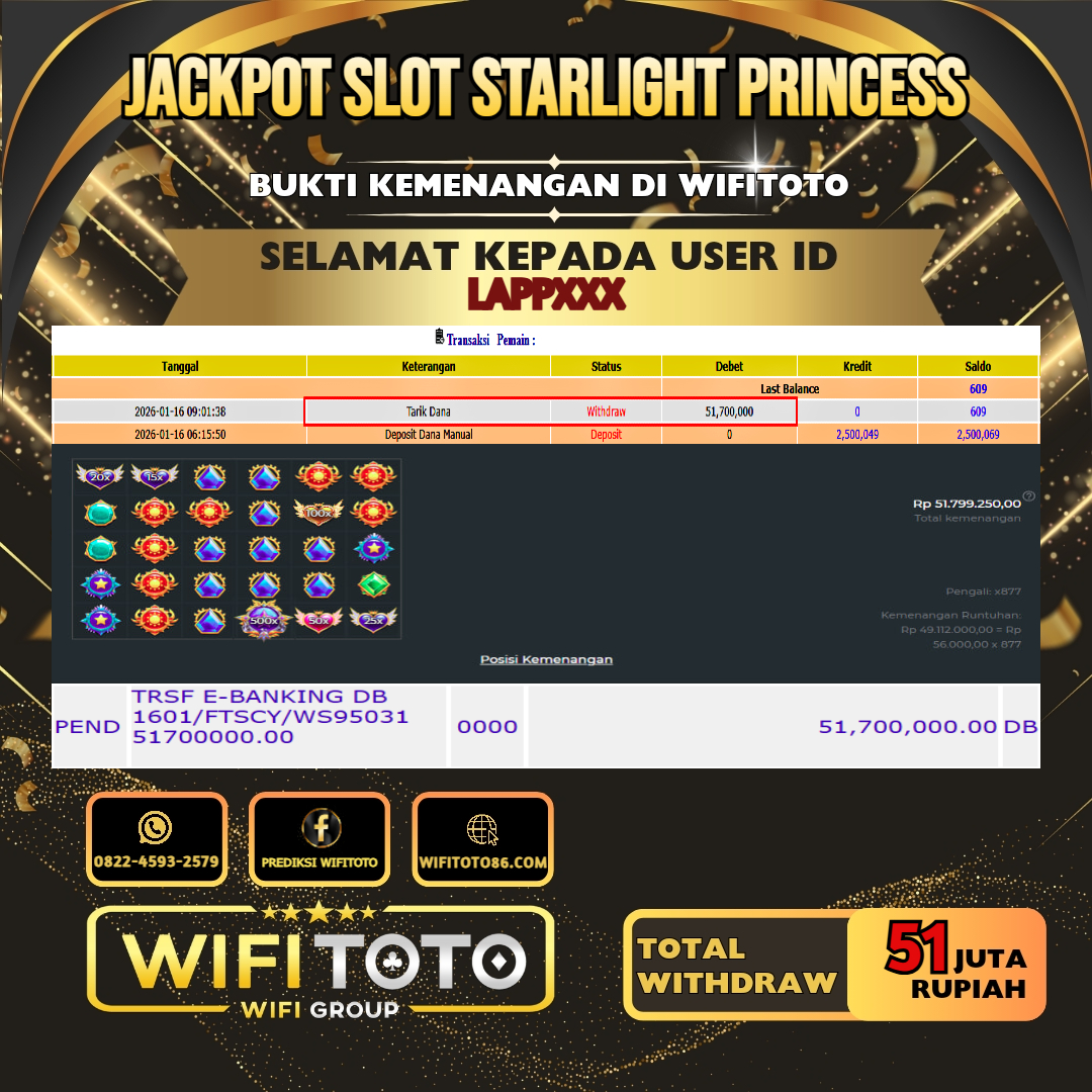 WIFITOTO JACKPOT SLOT STARLIGHT PRINCESS RP.51.000.000.,-LUNAS USER ID : LAPP***	
