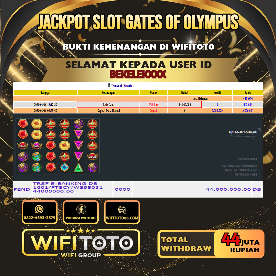 WIFITOTO JACKPOT SLOT GATES OF OLYMPUS RP.44.000.000.,-LUNAS USER ID : BEKELEK***	